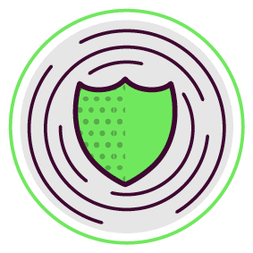 A green and white shield with a pattern of dots. Description generated by AI