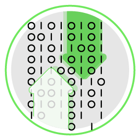 A green circle with a white and black pattern. Description generated by AI