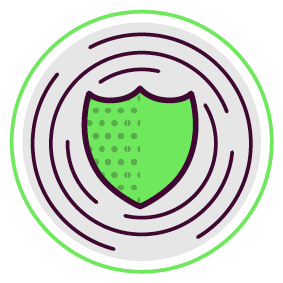 A green and white shield with a pattern of dots. Description generated by AI