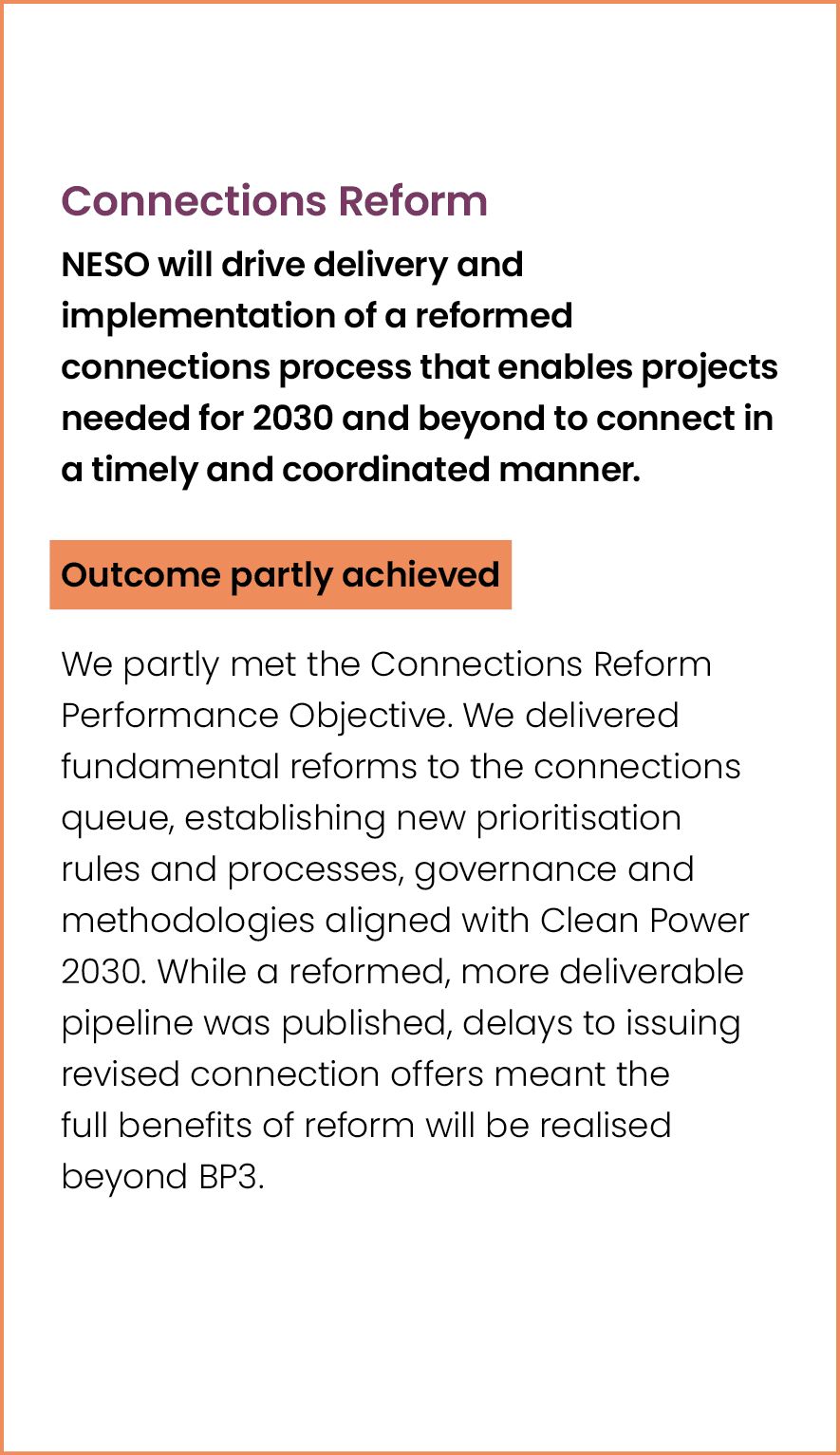 Connections Reform NESO will drive delivery and implementation of a reformed connections process that enables project...