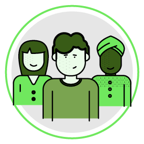 Three people are standing next to each other. Description generated by AI