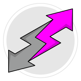 A pink and grey arrow pointing up. Description generated by AI