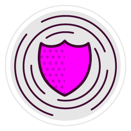 A pink and purple heart shaped shield with a pattern of dots. Description generated by AI
