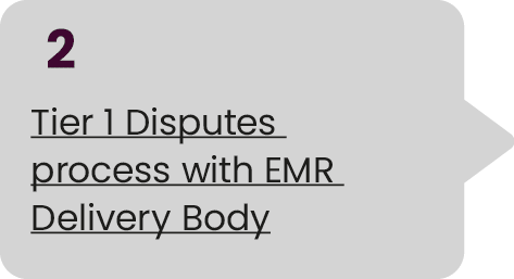 2 Tier 1 Disputes process with EMR Delivery Body 