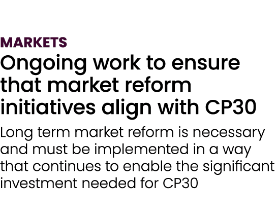 MARKETS Ongoing work to ensure that market reform initiatives align with CP30 Long term market reform is necessary an...