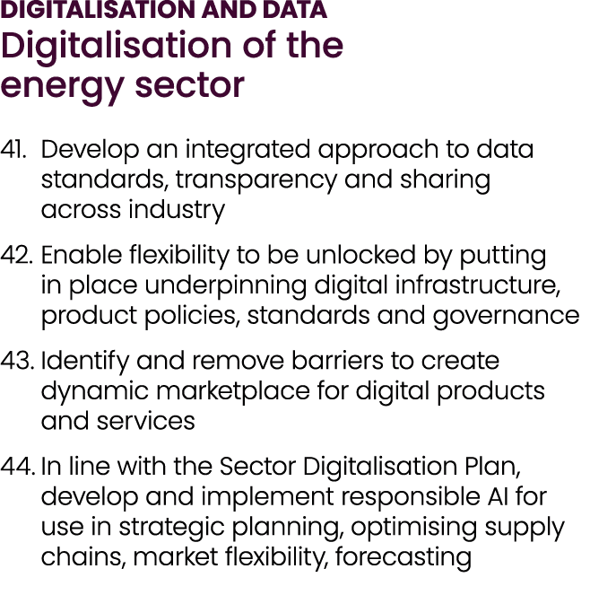 Digitalisation and Data Digitalisation of the energy sector 41. Develop an integrated approach to data standards, tra...