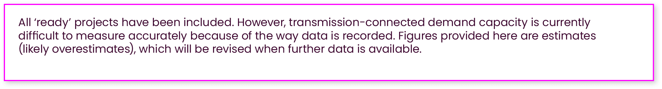All ‘ready’ projects have been included. However, transmission connected demand capacity is currently difficult to me...