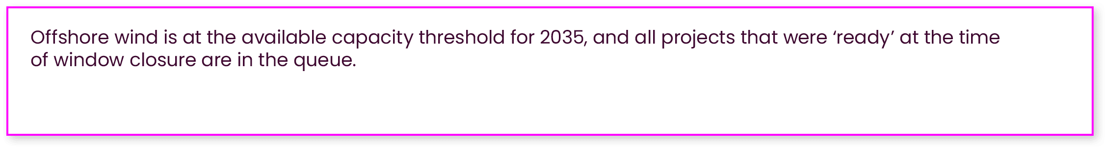 Offshore wind is at the available capacity threshold for 2035, and all projects that were ‘ready’ at the time of wind...