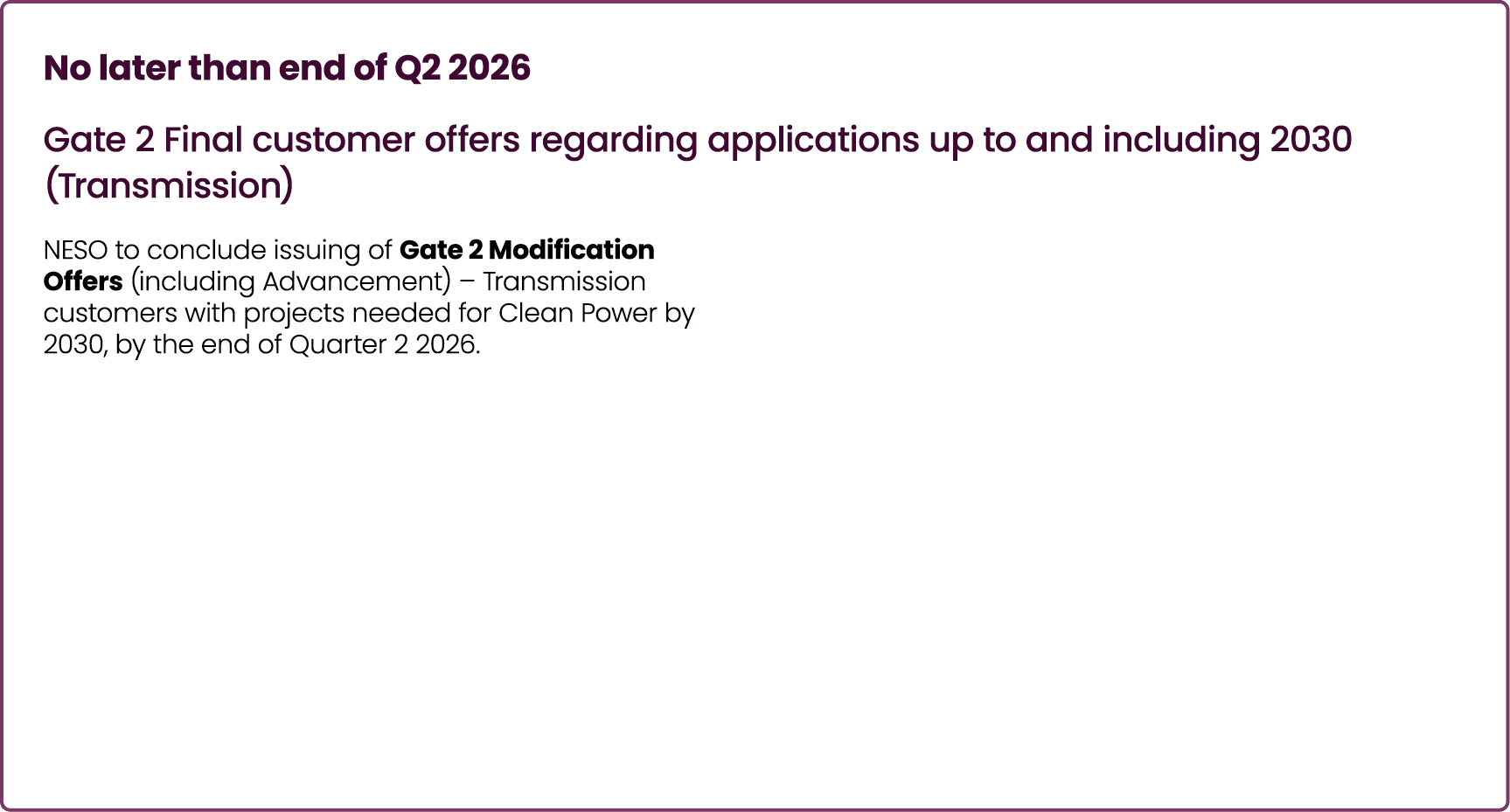 No later than end of Q2 2026 Gate 2 Final customer offers regarding applications up to and including 2030 (Transmissi...