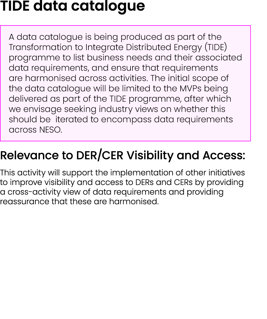TIDE data catalogue ￼ Relevance to DER/CER Visibility and Access: This activity will support the implementation of ot...