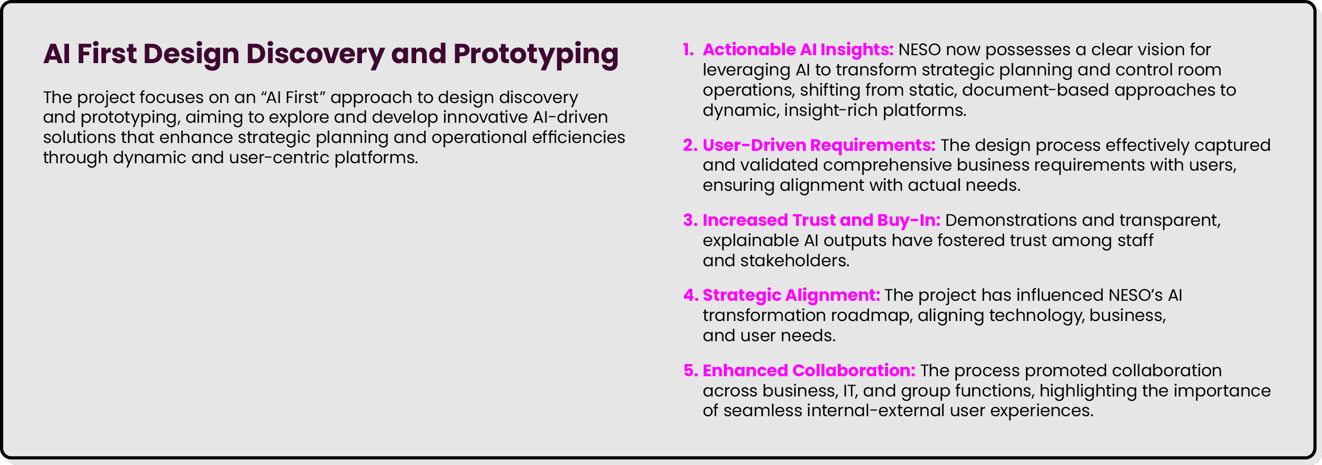 AI First Design Discovery and Prototyping The project focuses on an “AI First” approach to design discovery and proto...