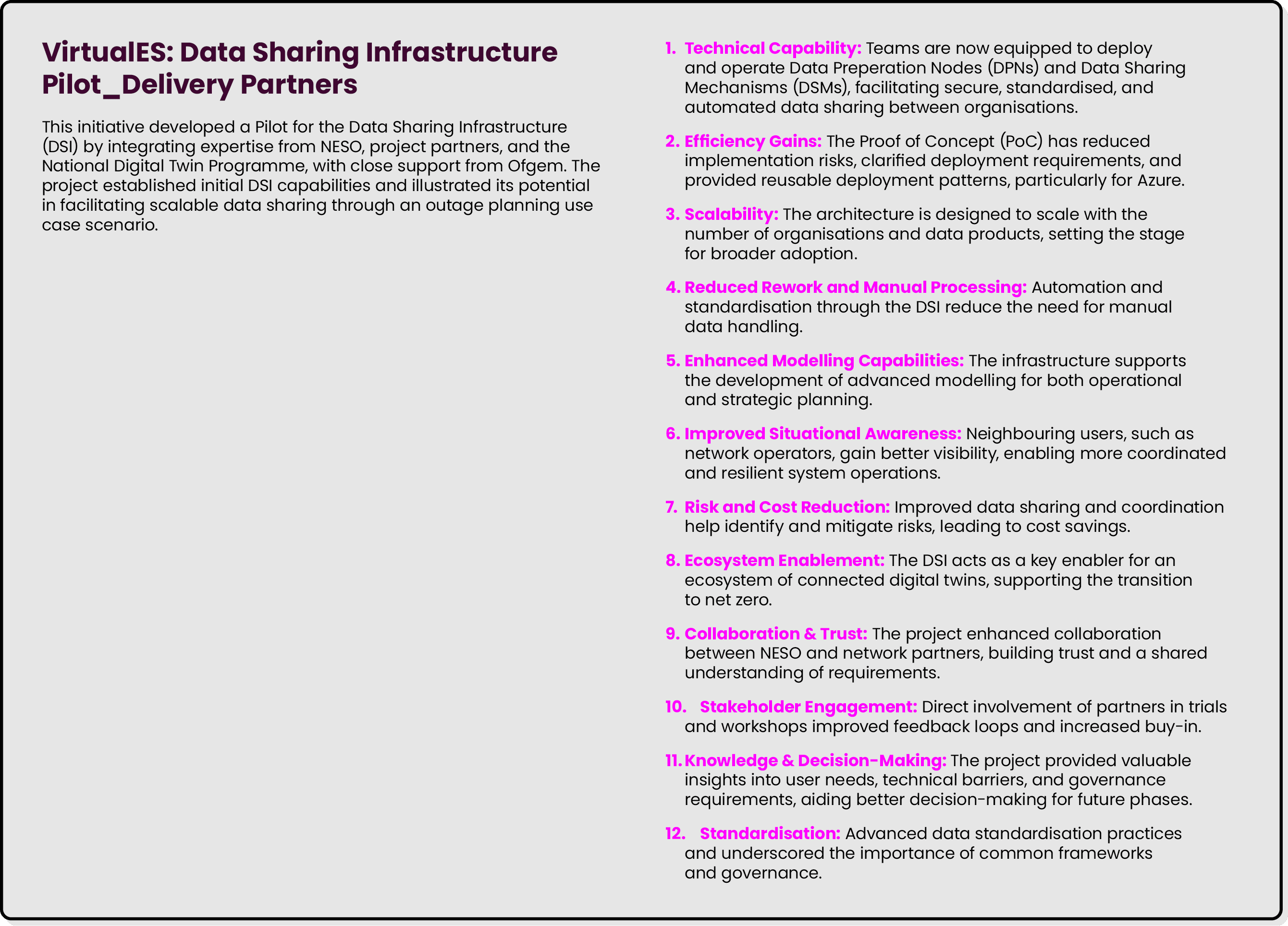 VirtualES: Data Sharing Infrastructure Pilot_Delivery Partners This initiative developed a Pilot for the Data Sharing...