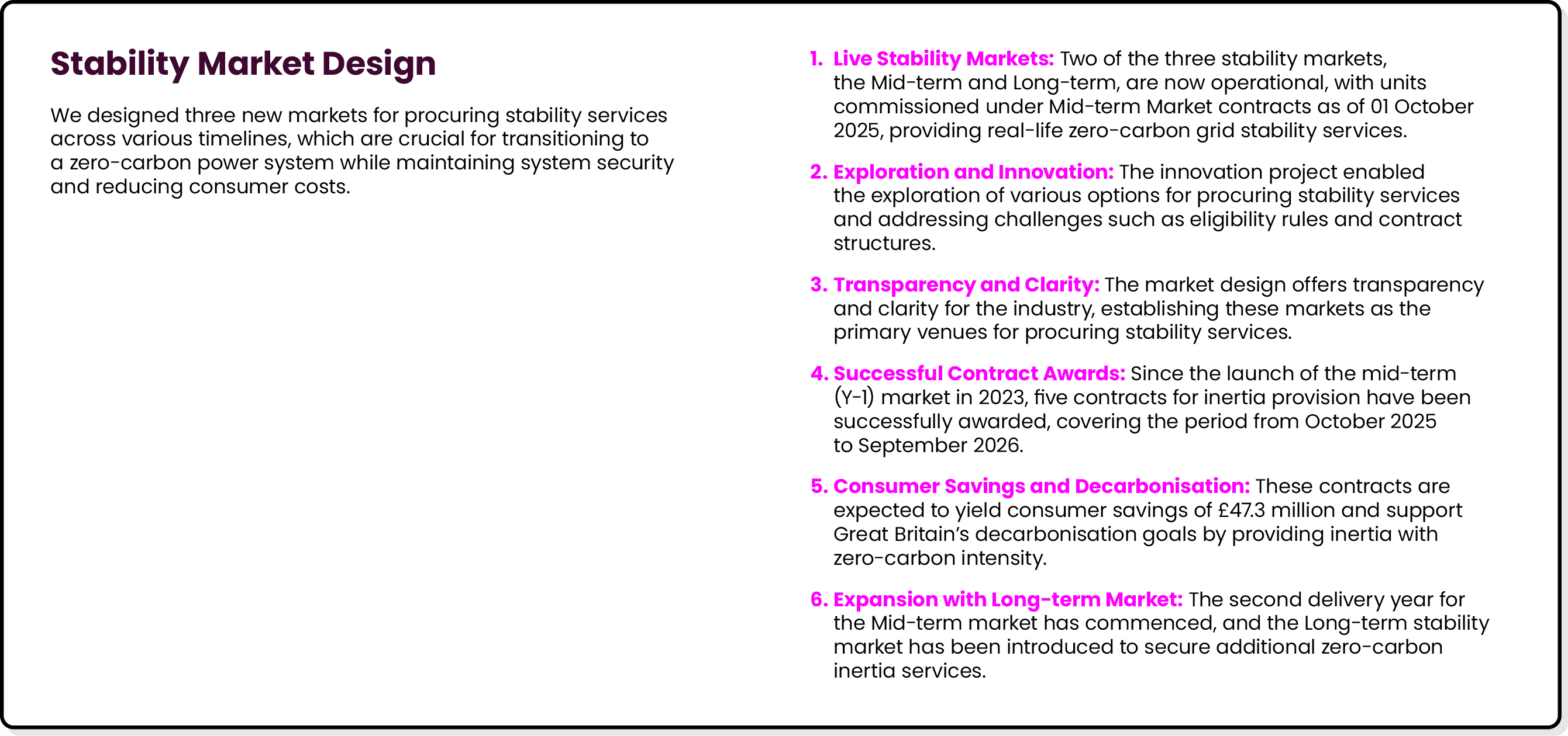 Stability Market Design We designed three new markets for procuring stability services across various timelines, whic...