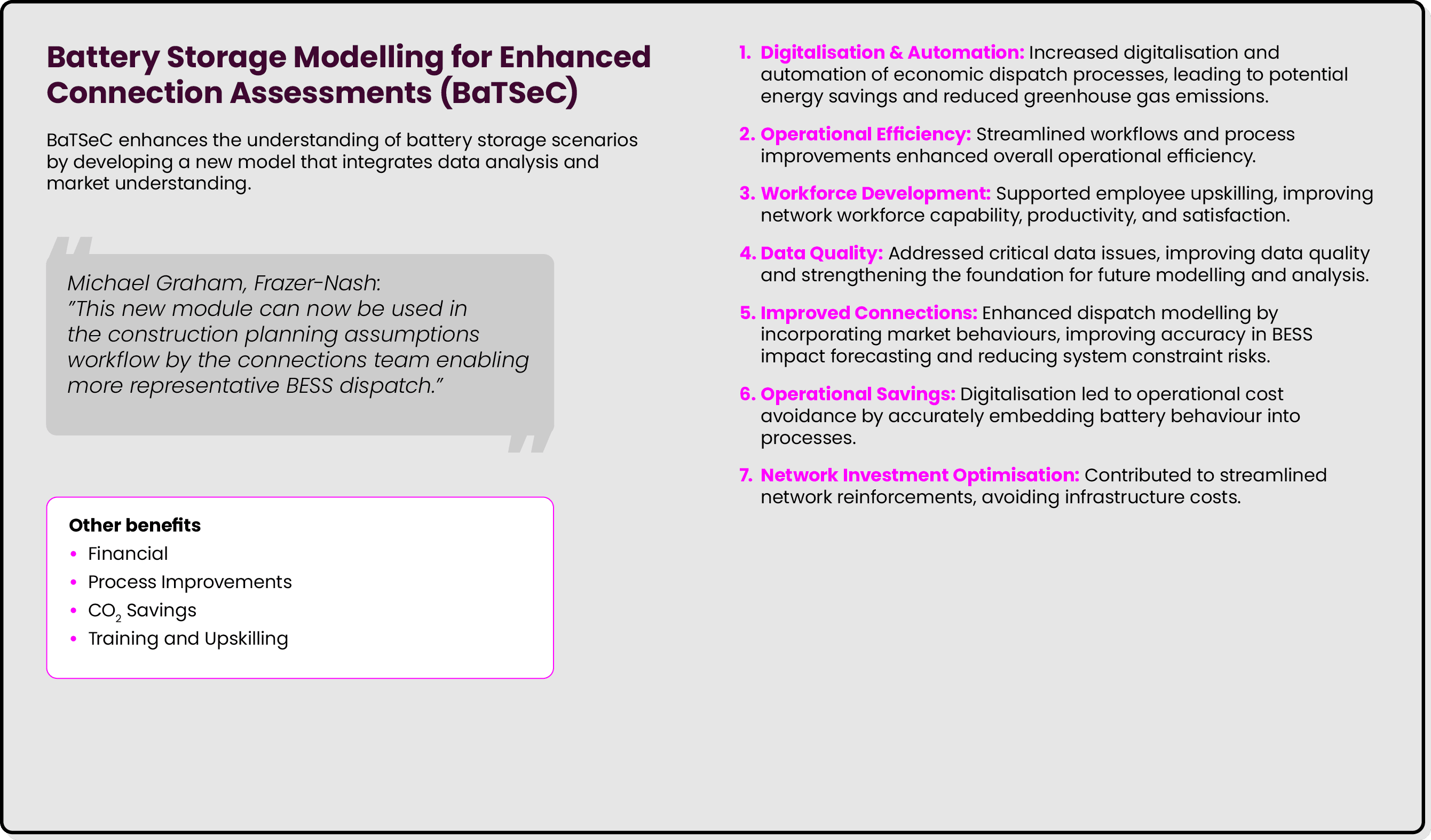 Battery Storage Modelling for Enhanced Connection Assessments (BaTSeC) BaTSeC enhances the understanding of battery s...