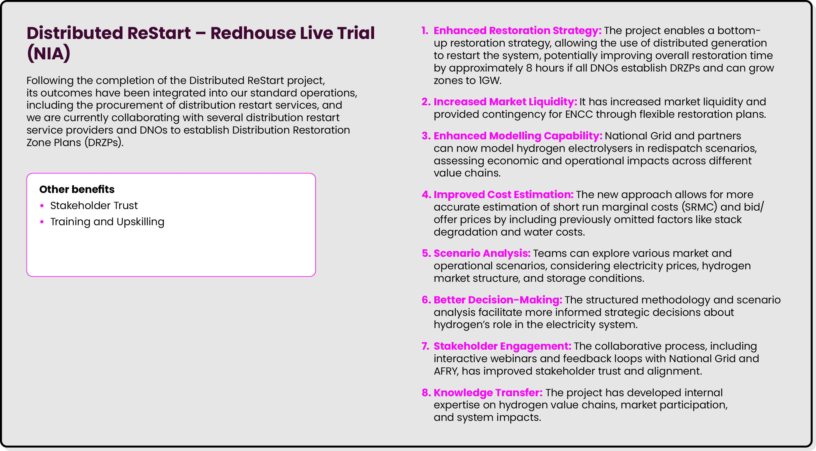Distributed ReStart – Redhouse Live Trial (NIA) Following the completion of the Distributed ReStart project, its outc...