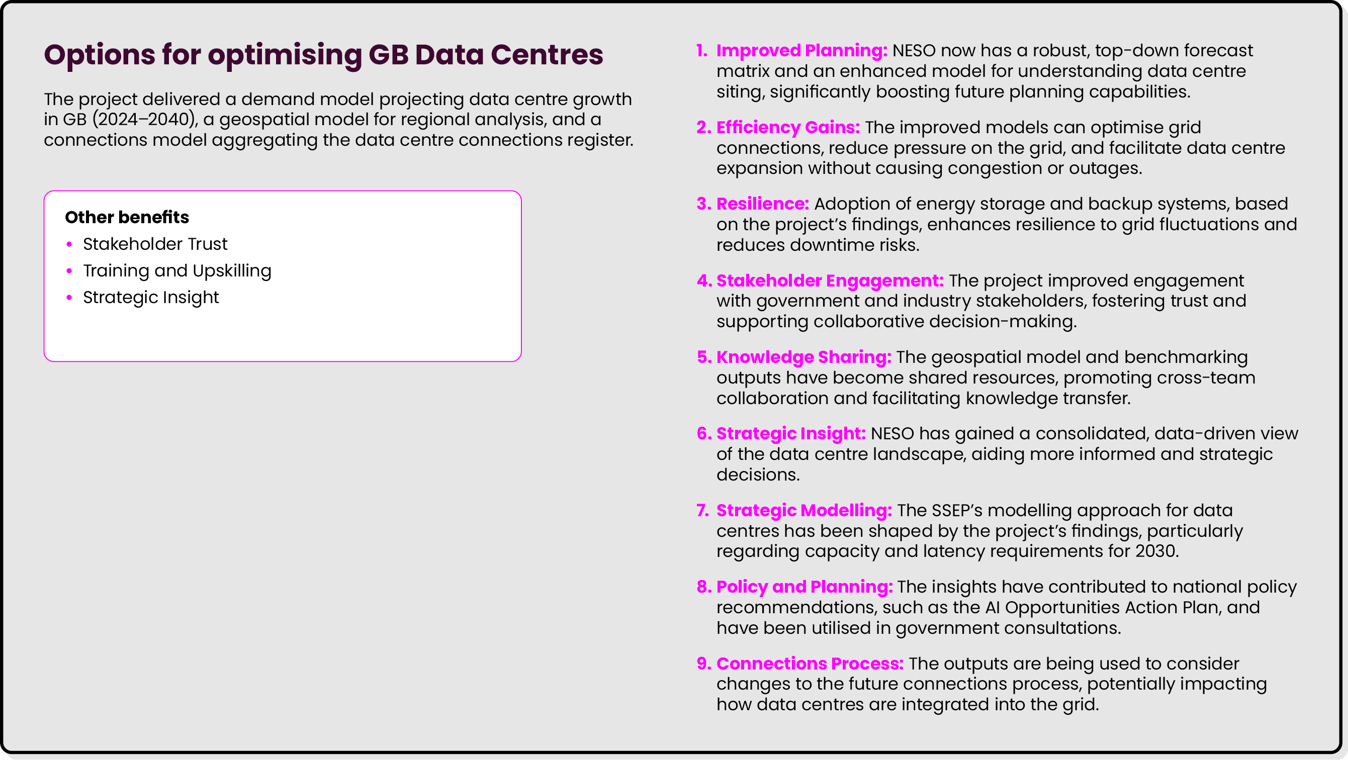 Options for optimising GB Data Centres The project delivered a demand model projecting data centre growth in GB (2024...