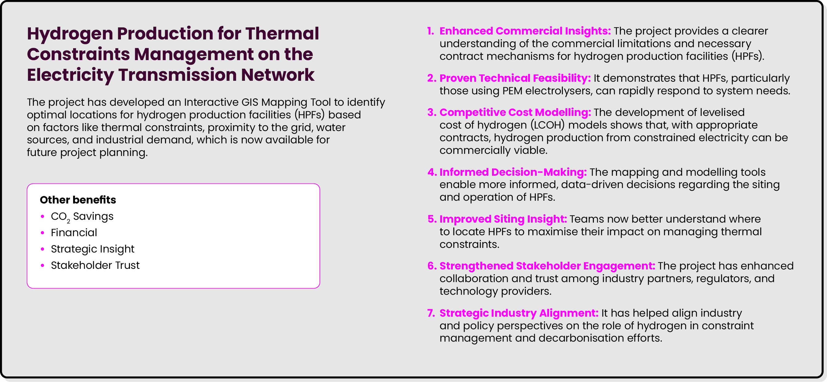 Hydrogen Production for Thermal Constraints Management on the Electricity Transmission Network The project has develo...