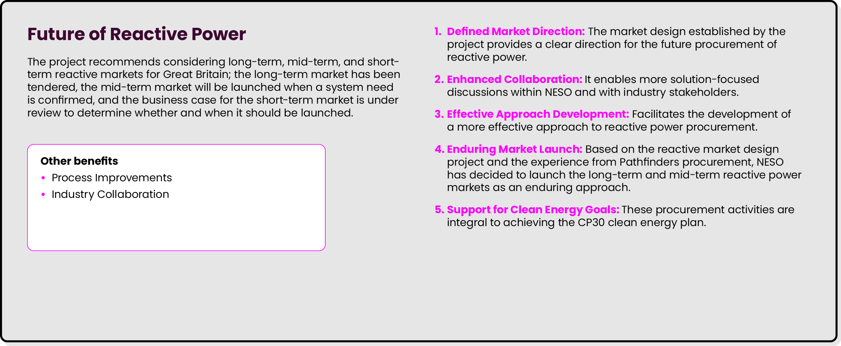 Future of Reactive Power The project recommends considering long term, mid term, and short term reactive markets for ...