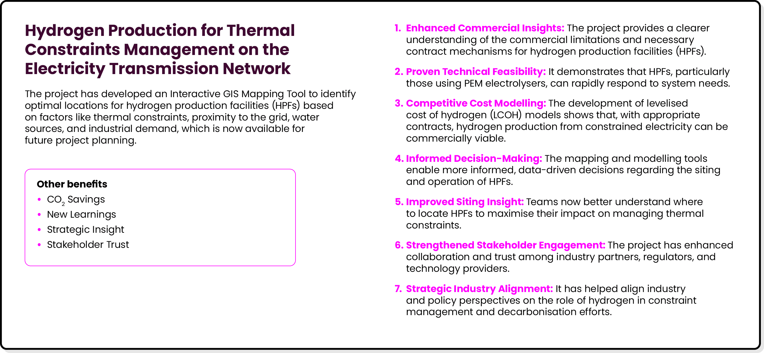 Hydrogen Production for Thermal Constraints Management on the Electricity Transmission Network The project has develo...