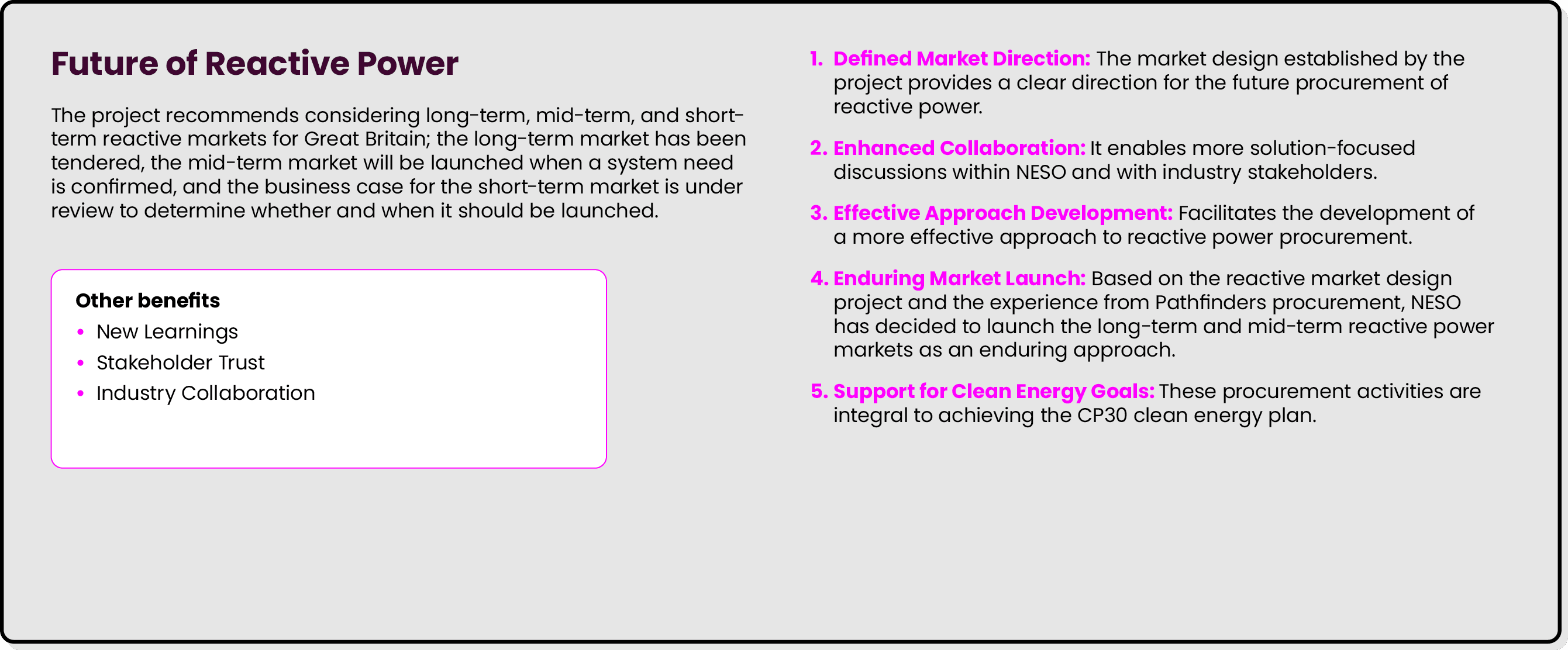 Future of Reactive Power The project recommends considering long term, mid term, and short term reactive markets for ...