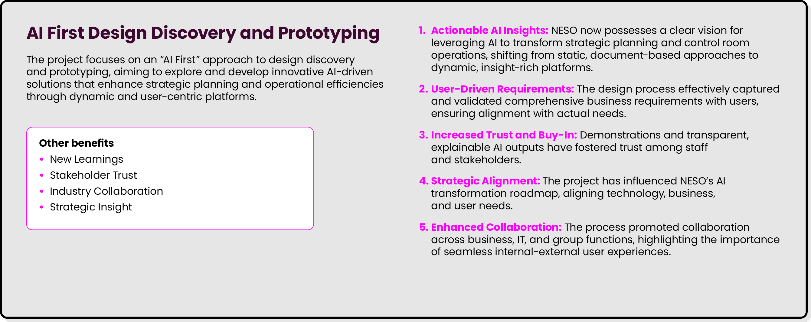 AI First Design Discovery and Prototyping The project focuses on an “AI First” approach to design discovery and proto...