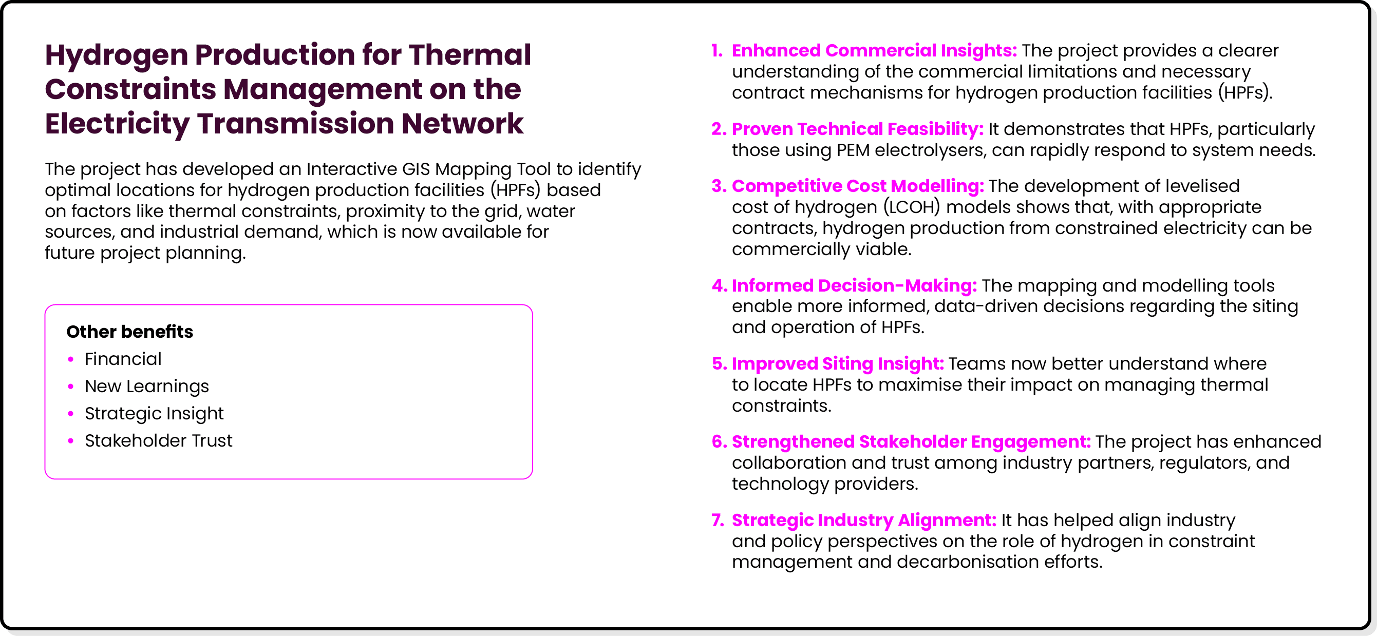 Hydrogen Production for Thermal Constraints Management on the Electricity Transmission Network The project has develo...