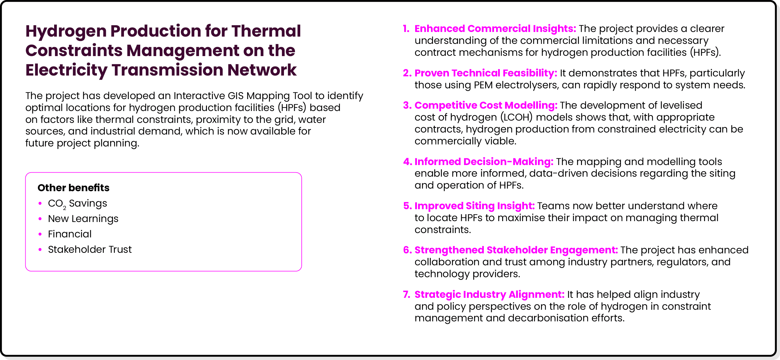 Hydrogen Production for Thermal Constraints Management on the Electricity Transmission Network The project has develo...