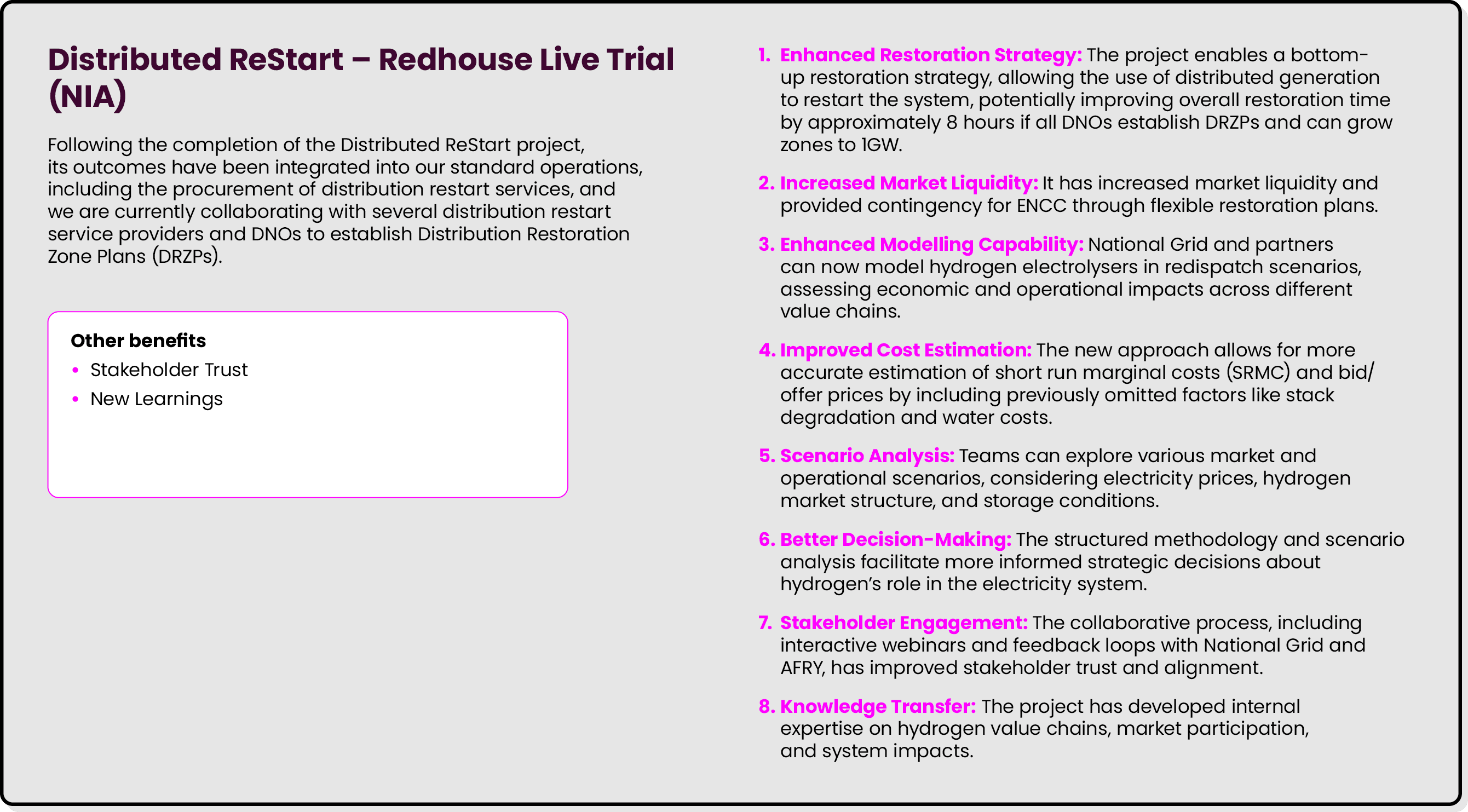 Distributed ReStart – Redhouse Live Trial (NIA) Following the completion of the Distributed ReStart project, its outc...