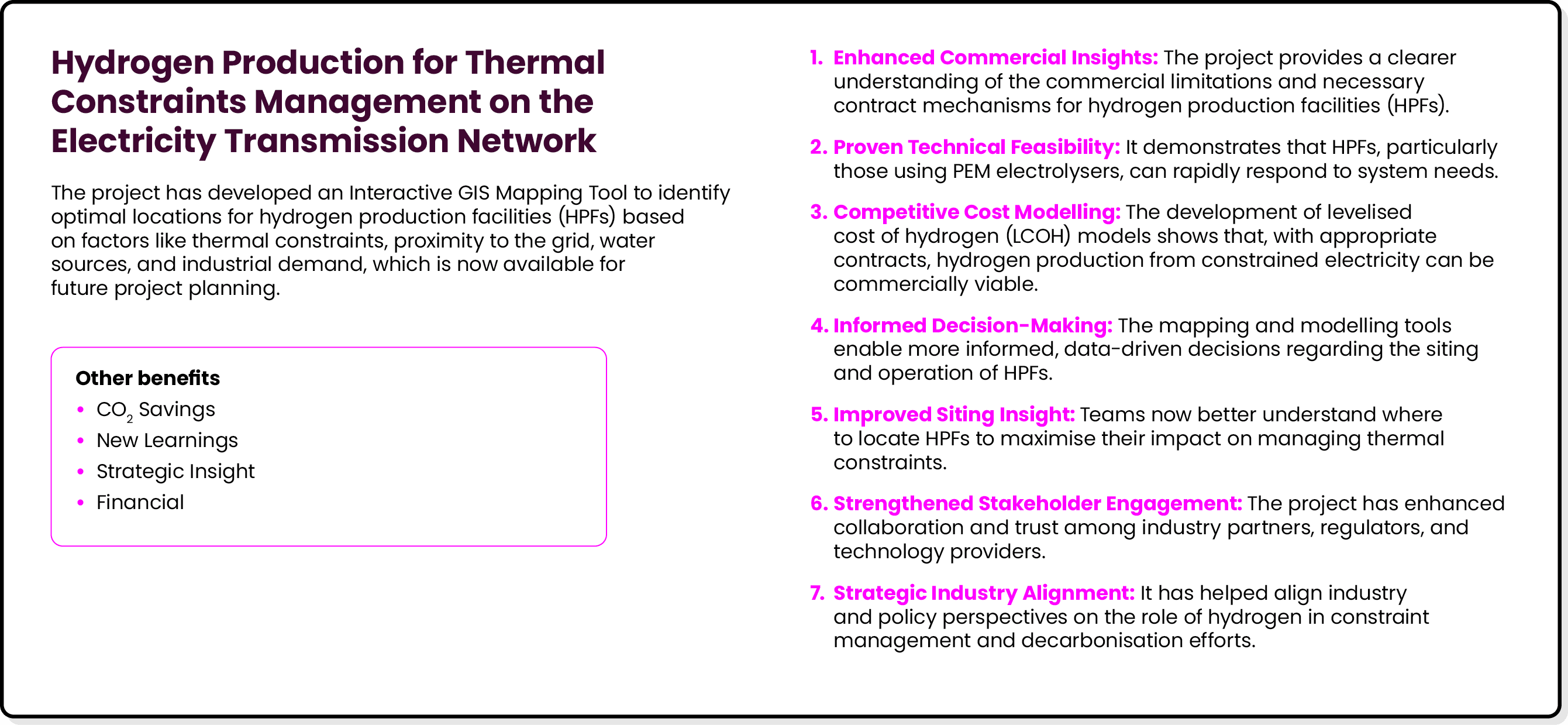 Hydrogen Production for Thermal Constraints Management on the Electricity Transmission Network The project has develo...