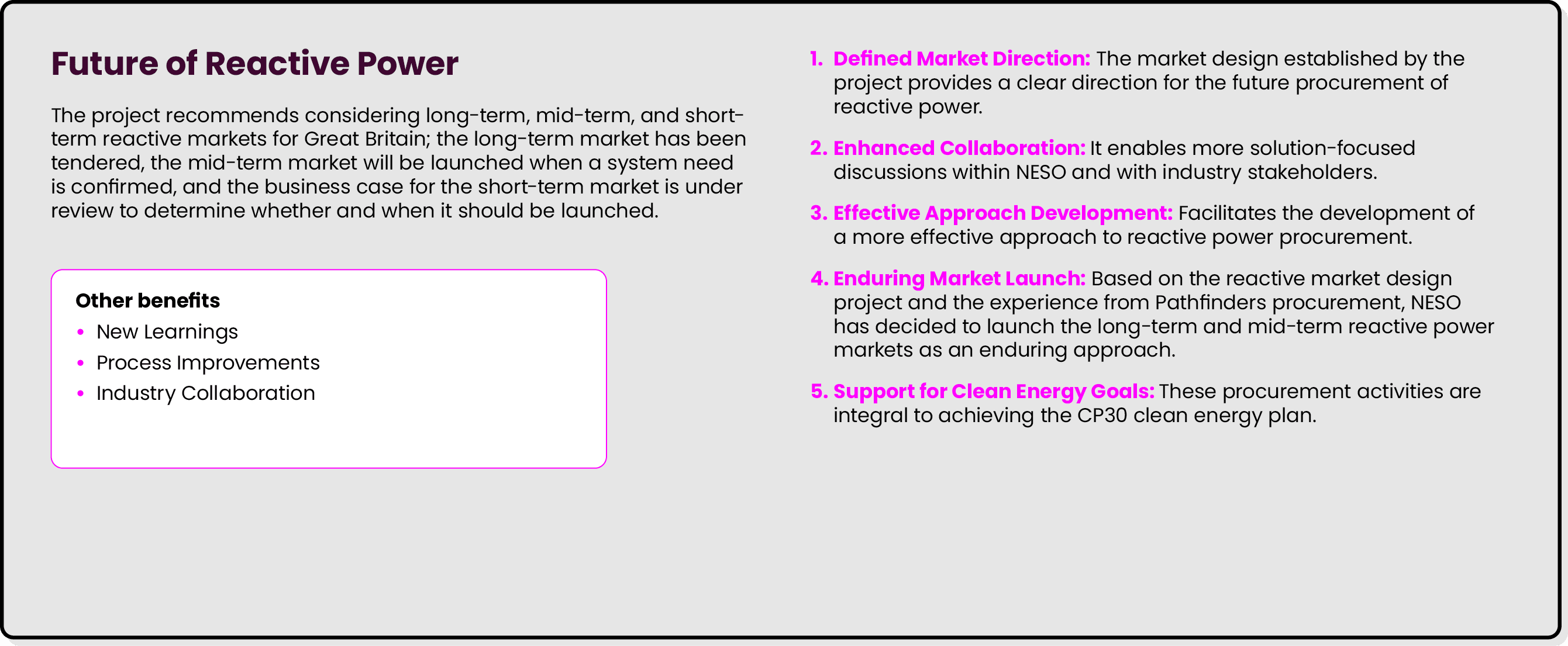 Future of Reactive Power The project recommends considering long term, mid term, and short term reactive markets for ...