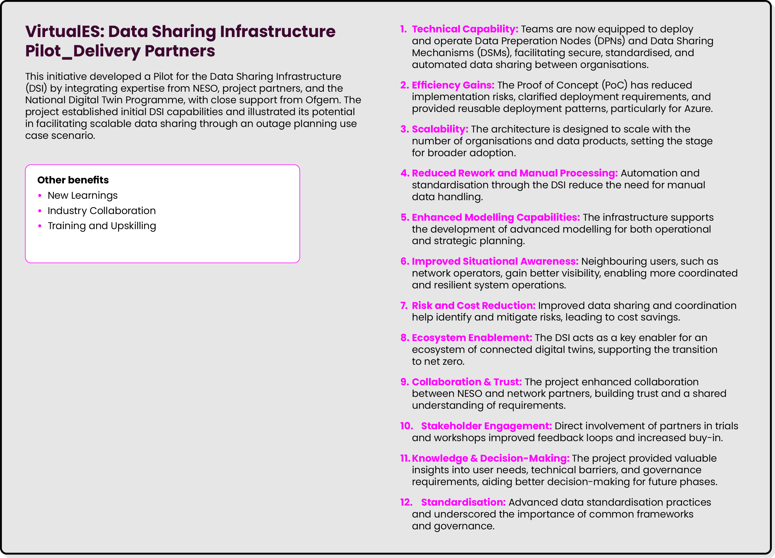 VirtualES: Data Sharing Infrastructure Pilot_Delivery Partners This initiative developed a Pilot for the Data Sharing...