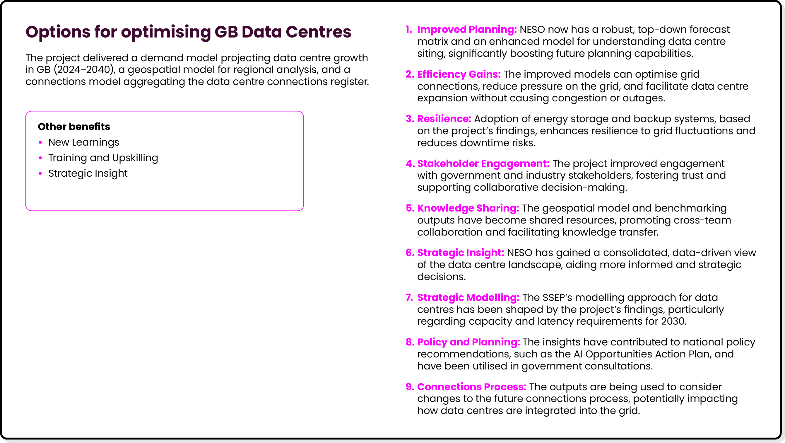 Options for optimising GB Data Centres The project delivered a demand model projecting data centre growth in GB (2024...