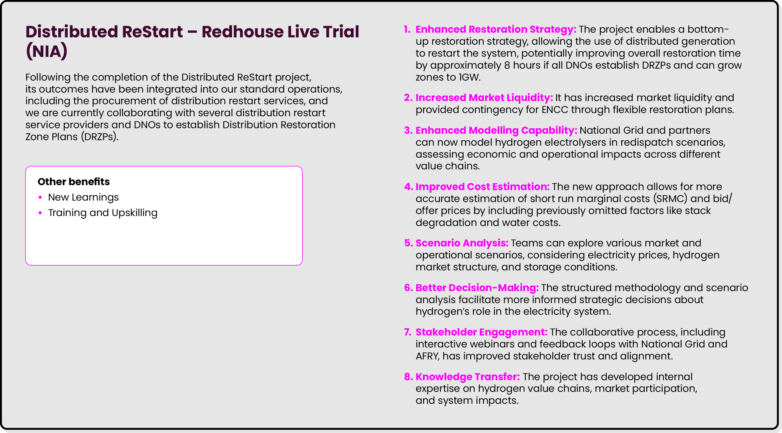 Distributed ReStart – Redhouse Live Trial (NIA) Following the completion of the Distributed ReStart project, its outc...