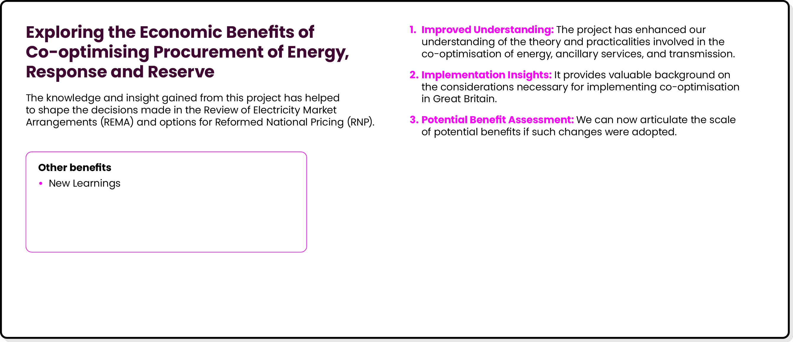 Exploring the Economic Benefits of Co optimising Procurement of Energy, Response and Reserve The knowledge and insigh...