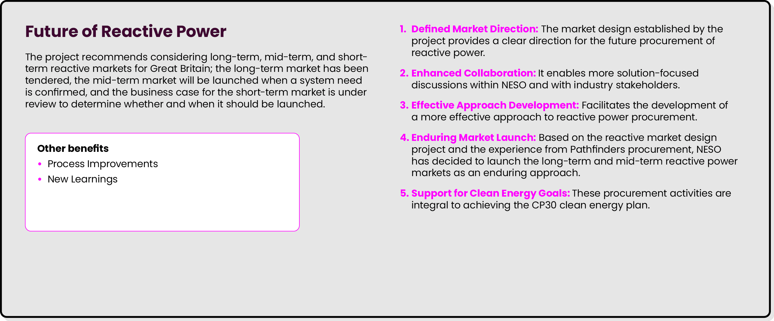Future of Reactive Power The project recommends considering long term, mid term, and short term reactive markets for ...