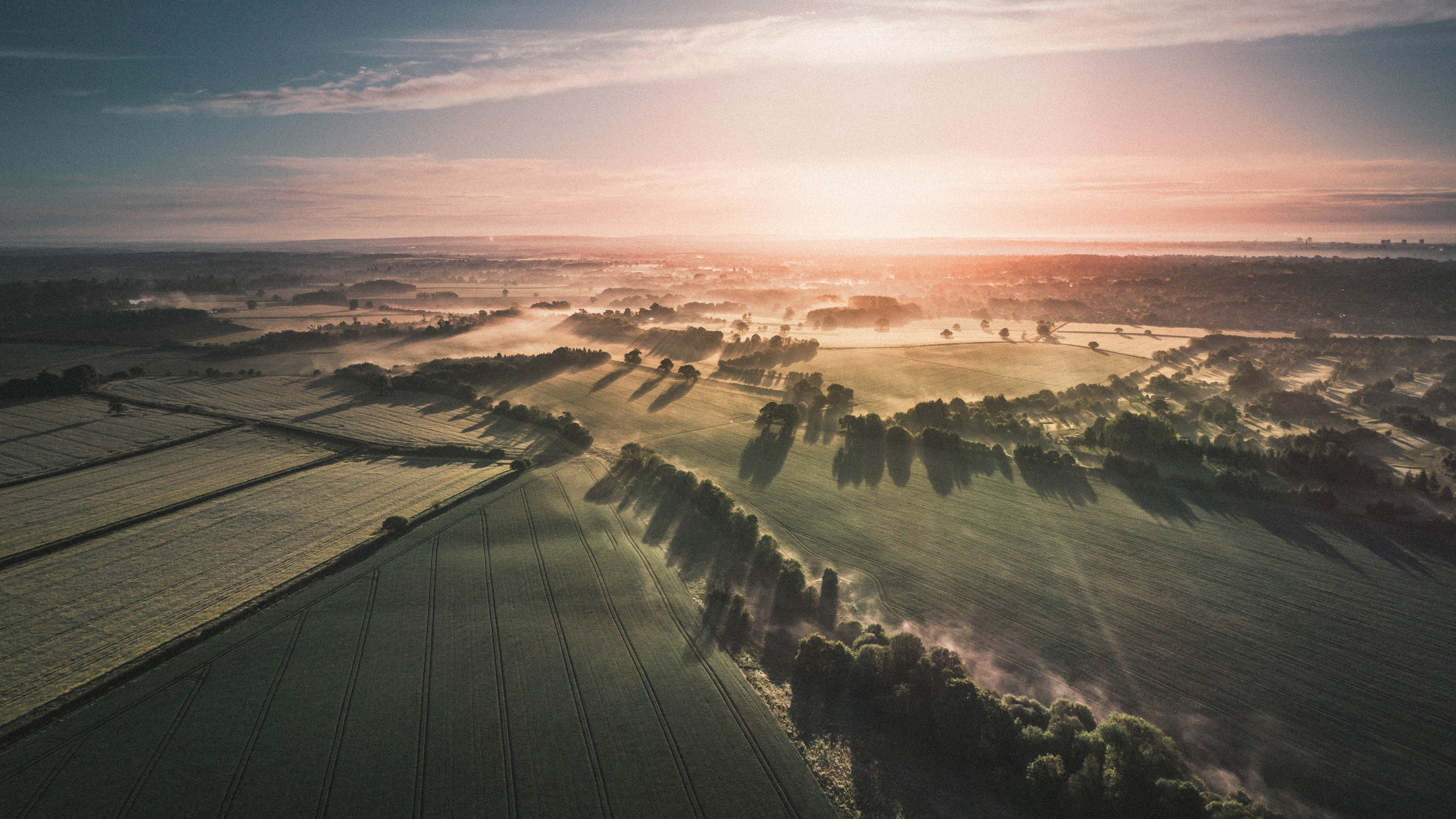 A beautiful sunset over a field of grass. Description generated by AI