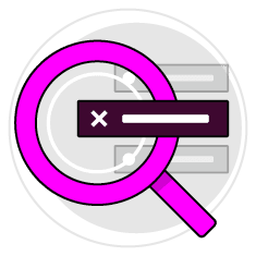 A pink and purple magnifying glass. Description generated by AI