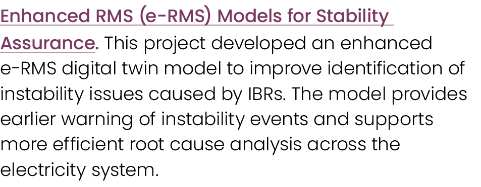 Enhanced RMS (e RMS) Models for Stability Assurance. This project developed an enhanced e RMS digital twin model to i...