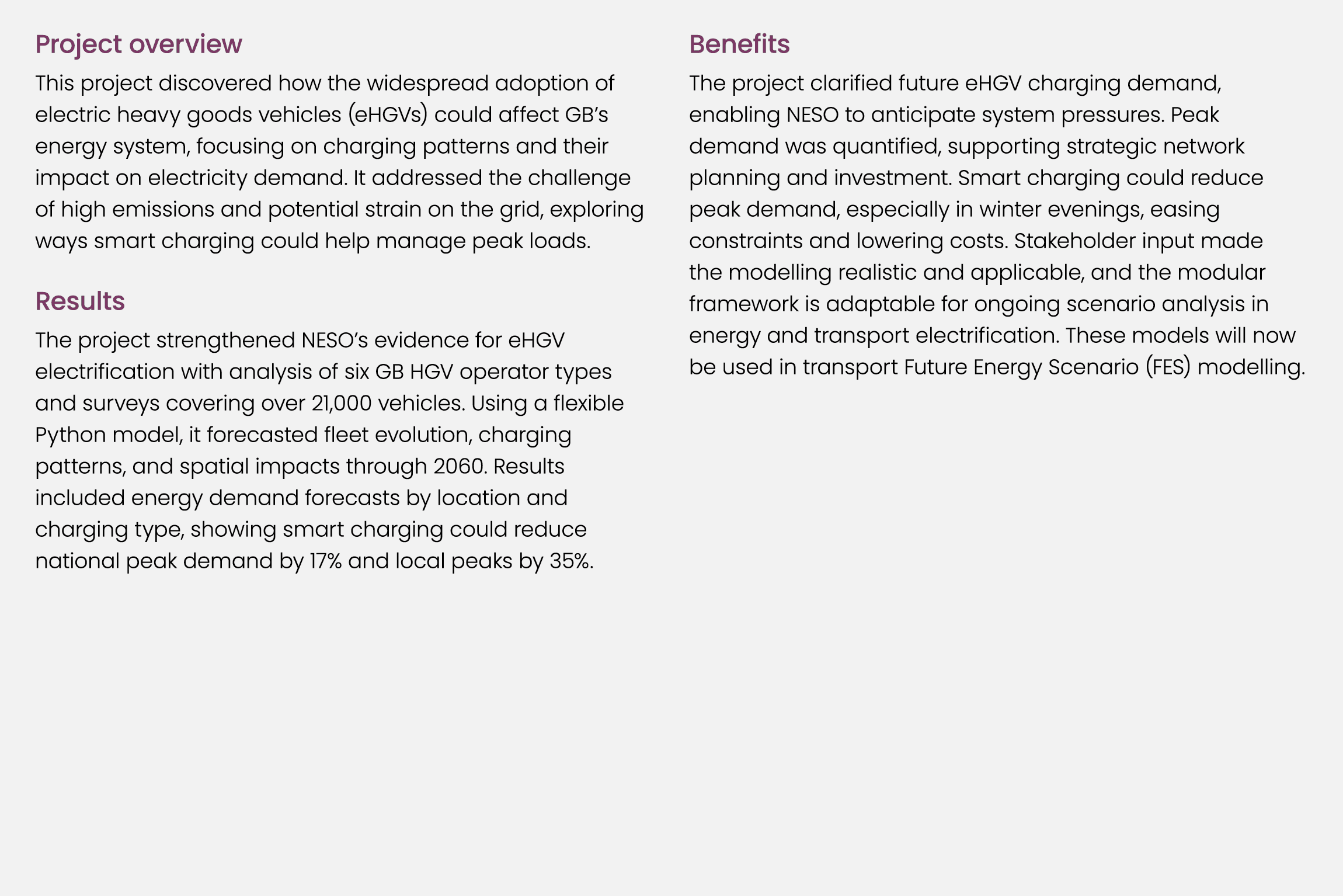 Project overview This project discovered how the widespread adoption of electric heavy goods vehicles (eHGVs) could a...