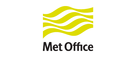 A stylized yellow-green wave pattern above the bold black text reading Met Office.