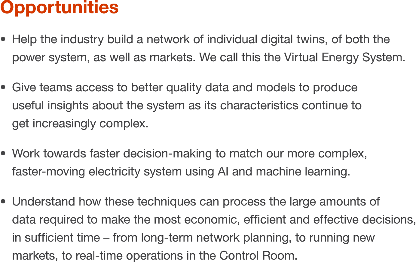 Opportunities  Help the industry build a network of individual digital twins, of both the power system, as well as ma   