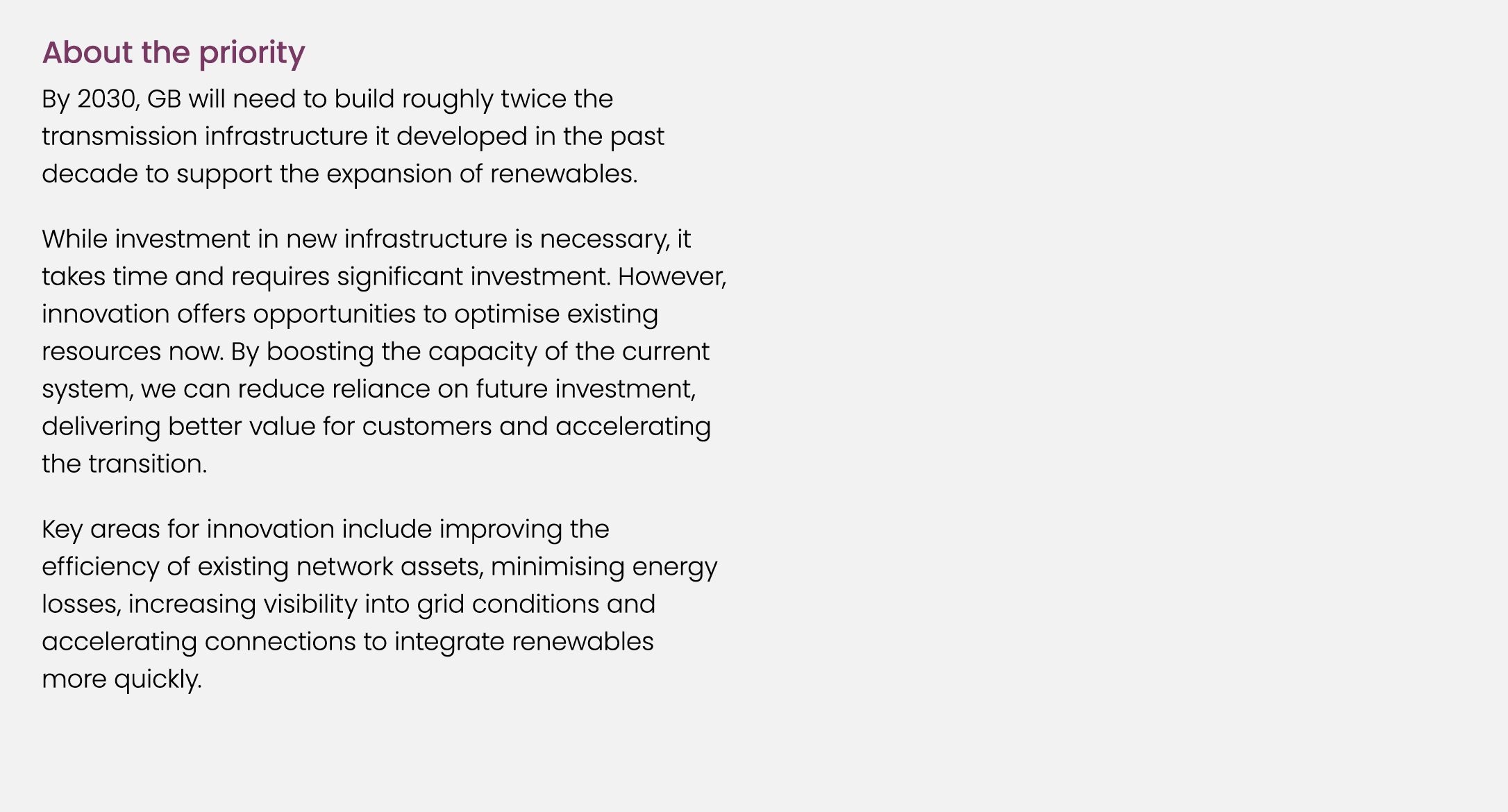 About the priority By 2030, GB will need to build roughly twice the transmission infrastructure it developed in the p...