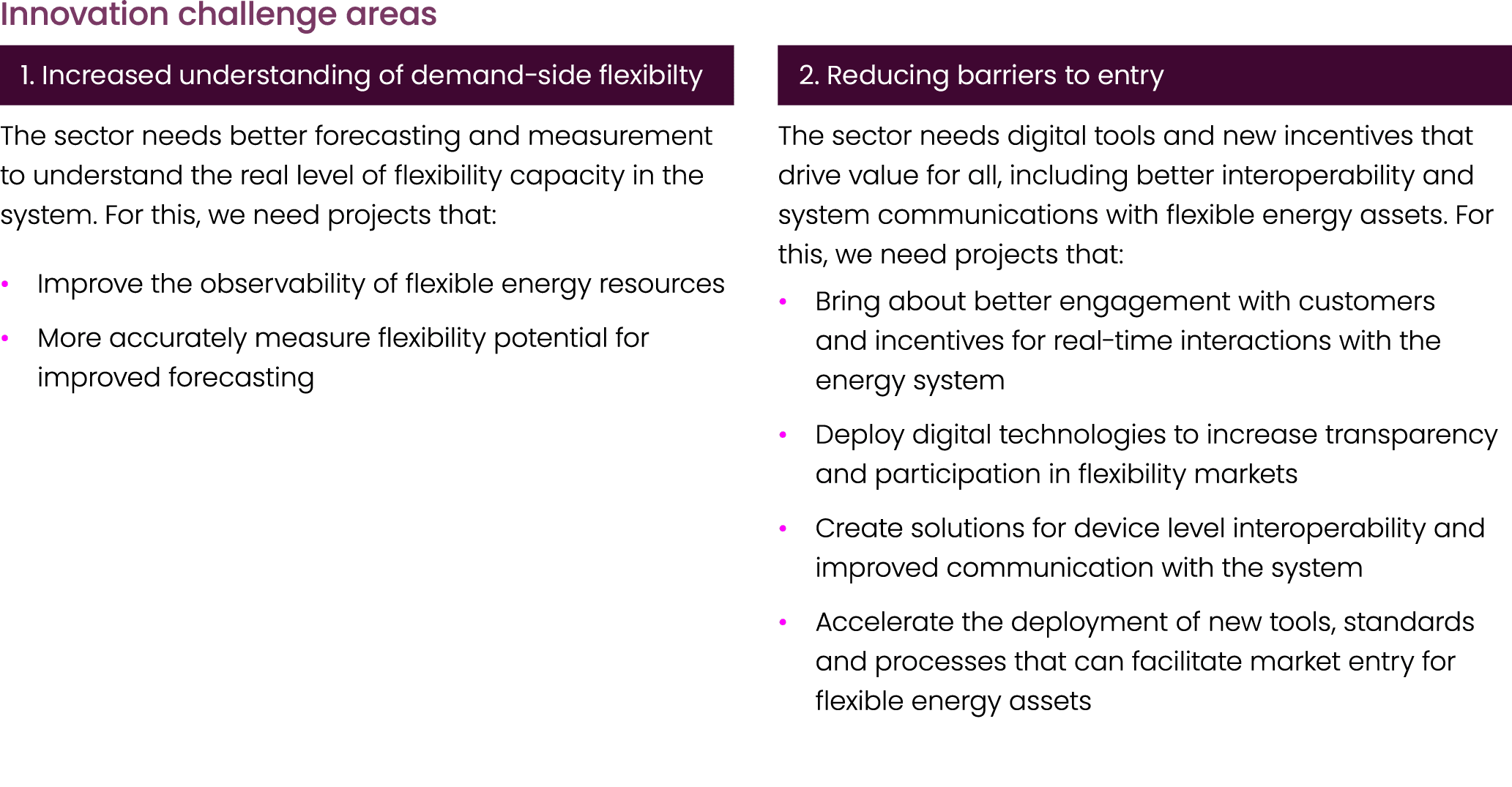 Innovation challenge areas ￼ The sector needs better forecasting and measurement to understand the real level of flex...
