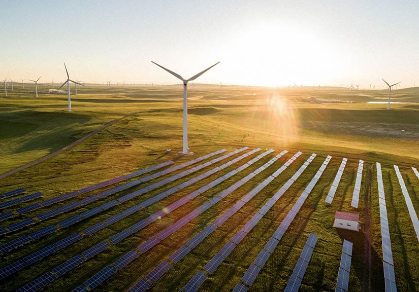 An aerial view of a solar and wind power plant in Inner Mongolia, China on April 15. 2018.