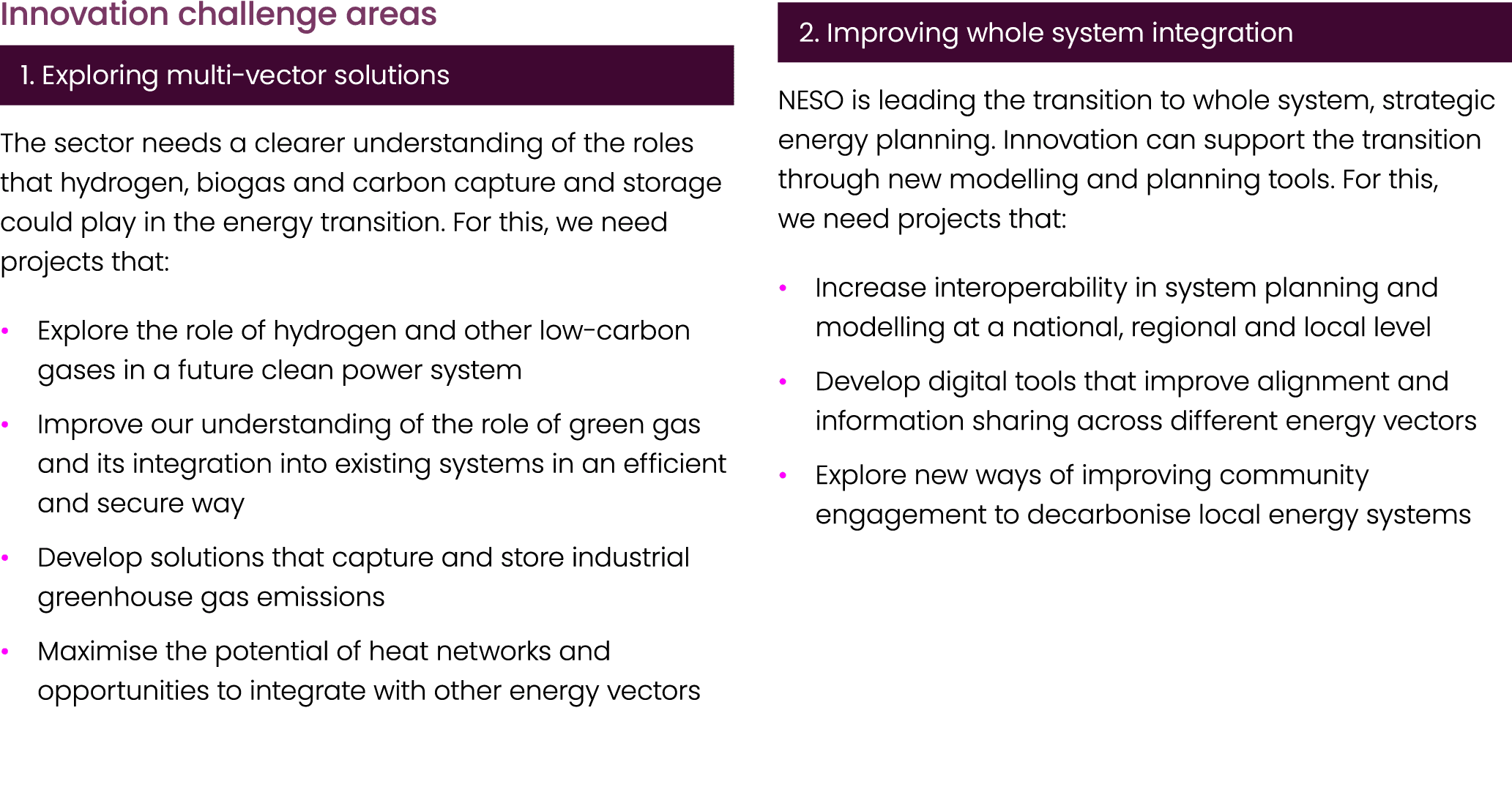 Innovation challenge areas ￼ The sector needs a clearer understanding of the roles that hydrogen, biogas and carbon c...