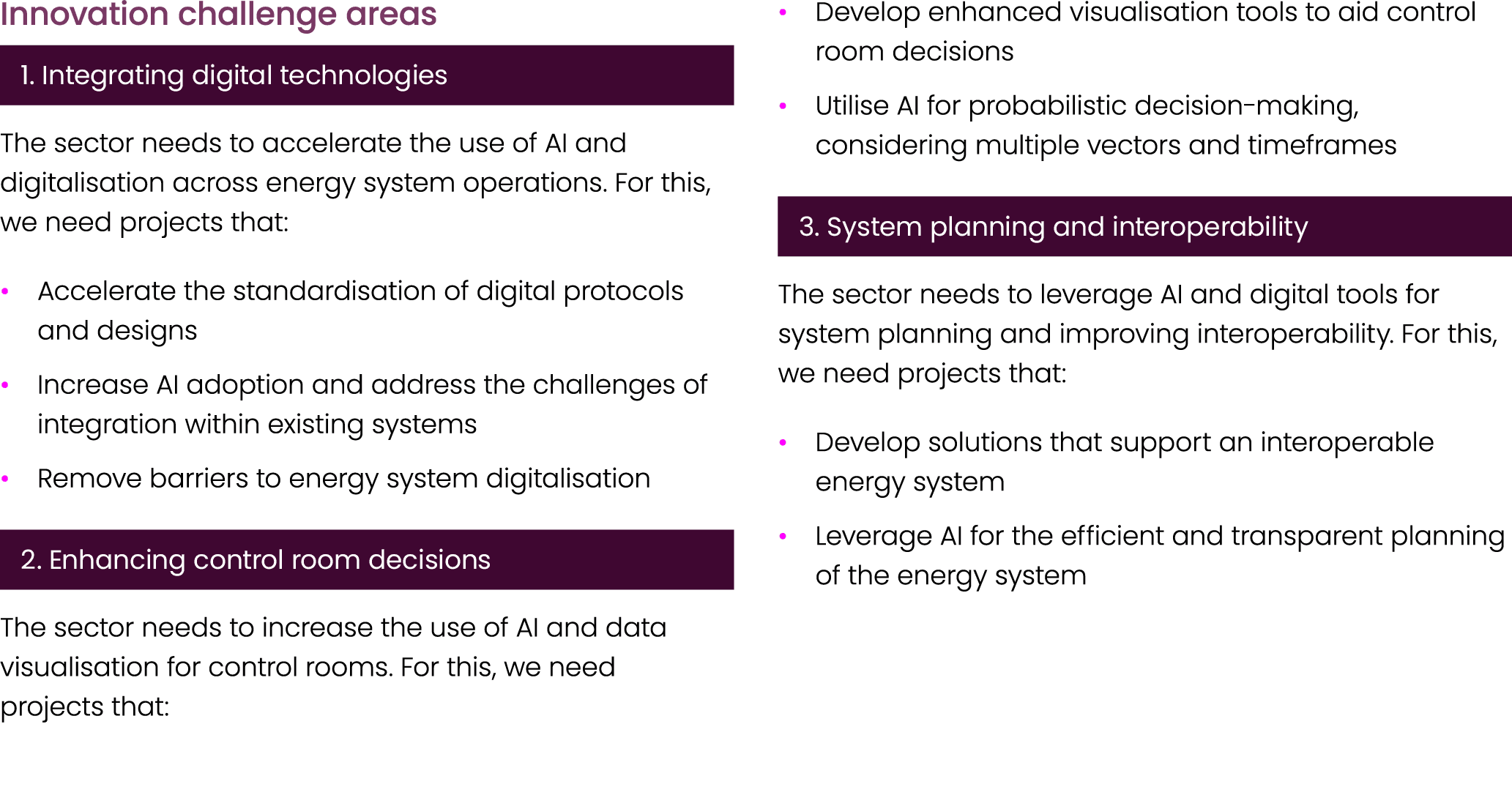 Innovation challenge areas ￼ The sector needs to accelerate the use of AI and digitalisation across energy system ope...