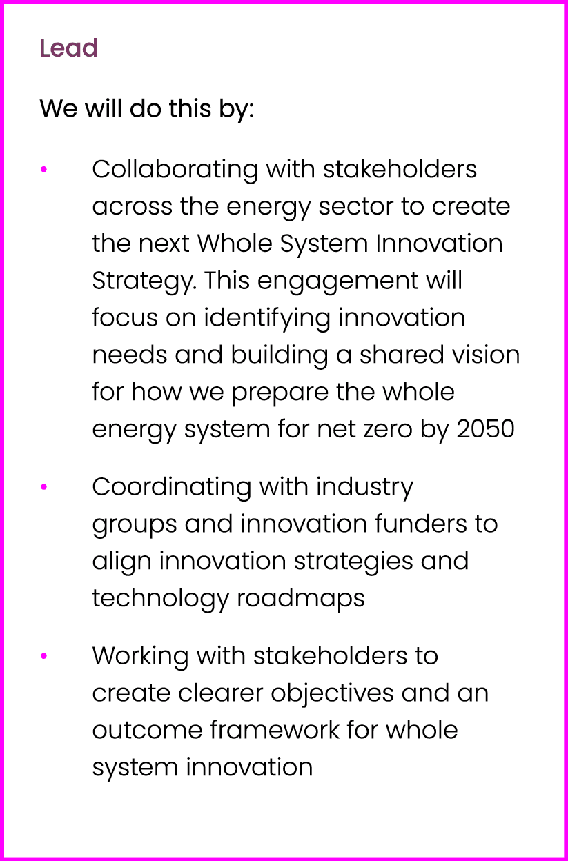Lead We will do this by: Collaborating with stakeholders across the energy sector to create the next Whole System Inn...