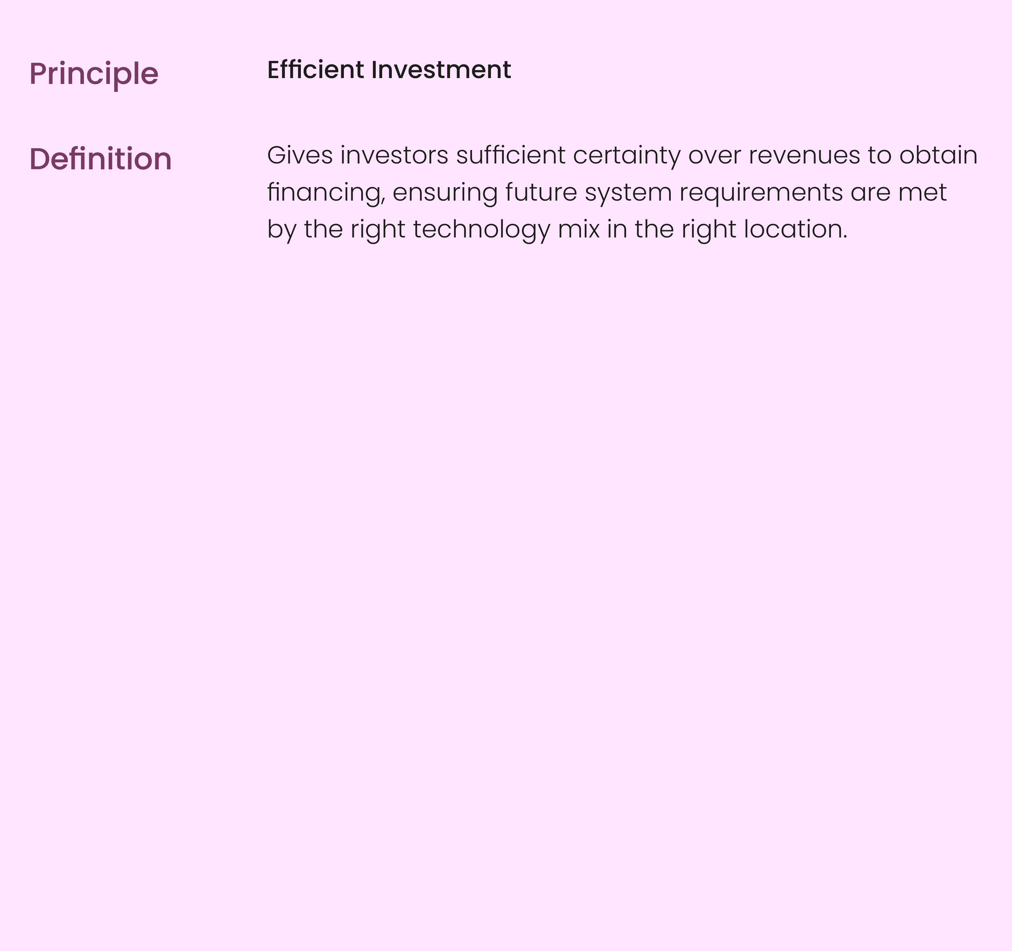 Principle,,Efficient Investment,,,,Definition ,,Gives investors sufficient certainty over revenues to obtain financin...