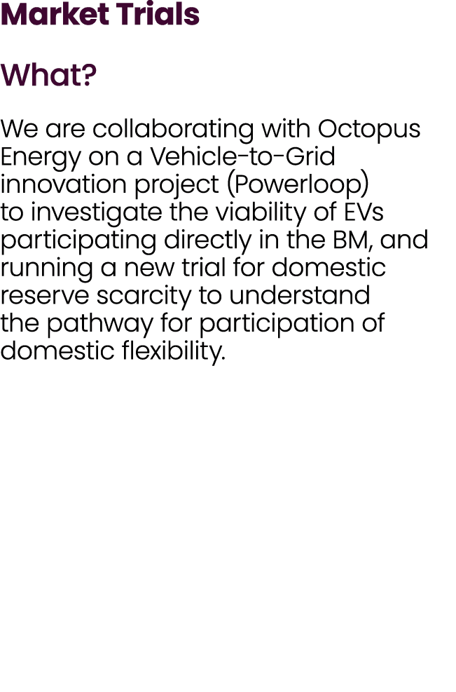 Market Trials What? We are collaborating with Octopus Energy on a Vehicle to Grid innovation project (Powerloop) to i...