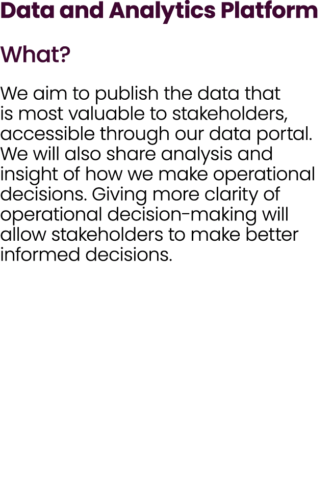 Data and Analytics Platform What? We aim to publish the data that is most valuable to stakeholders, accessible throug...